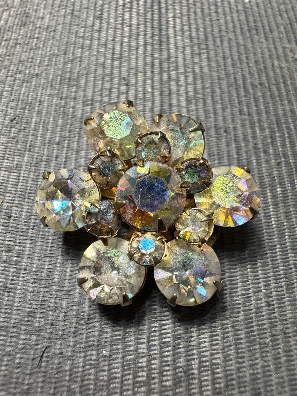 Source Unknown Aurora Borealis Crystal Flower Brooch - Gold Toned